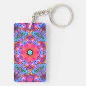 Psychedelic Hippie Flower Pink Blue en Oranje Sleutelhanger (achterkant)