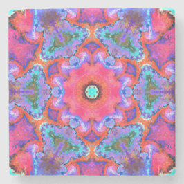 Psychedelic Hippie Flower Pink Blue en Oranje Stenen Onderzetter