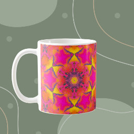 Psychedelic Hippie Flower Pink Paars and Yellow Koffiemok