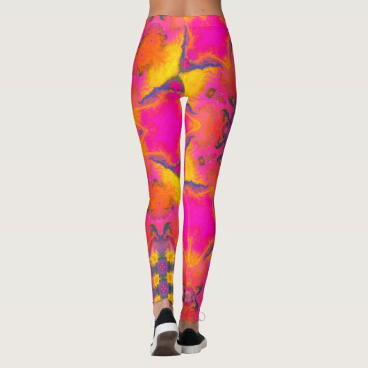 Psychedelic Hippie Flower Pink Paars and Yellow Leggings (Achterkant)