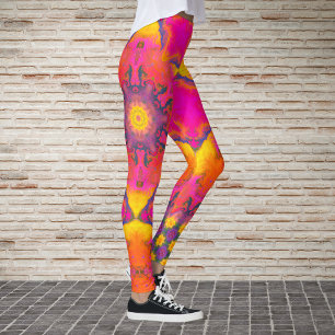 Psychedelic Hippie Flower Pink Paars and Yellow Leggings