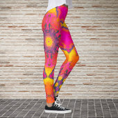 Psychedelic Hippie Flower Pink Paars and Yellow Leggings