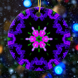 Psychedelic Hippie Flower Pink Paars en Green Keramisch Ornament