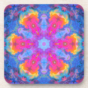 Psychedelic Hippie Flower Pink Yellow en Blue Bier Onderzetter