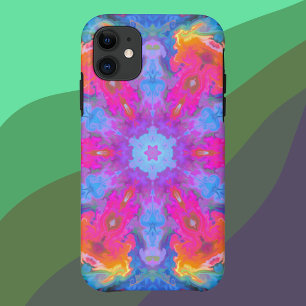 Psychedelic Hippie Flower Pink Yellow en Blue Case-Mate iPhone Case