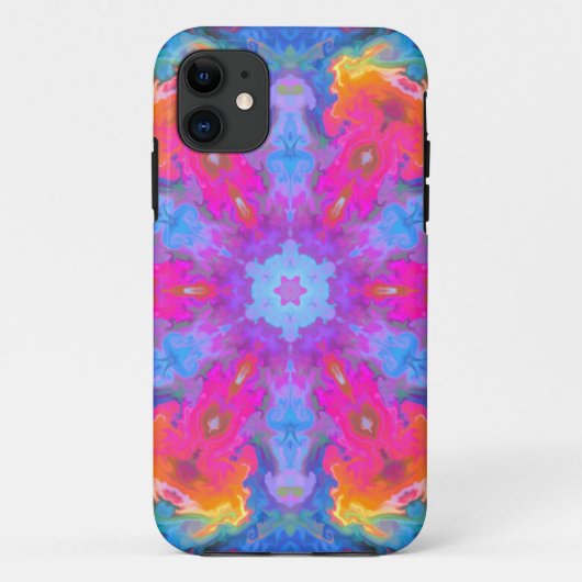 Psychedelic Hippie Flower Pink Yellow en Blue Case-Mate iPhone Case (Achterkant)