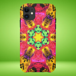 Psychedelic Hippie Flower Pink Yellow en Green Case-Mate iPhone Case