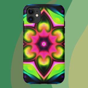Psychedelic Hippie Flower Pink Yellow en Green Case-Mate iPhone Case