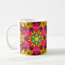 Psychedelic Hippie Flower Pink Yellow en Green Koffiemok