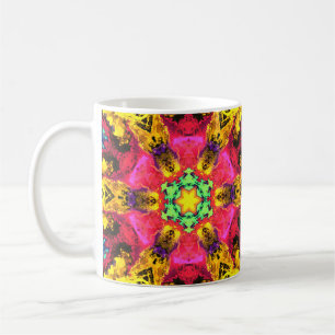 Psychedelic Hippie Flower Pink Yellow en Green Koffiemok
