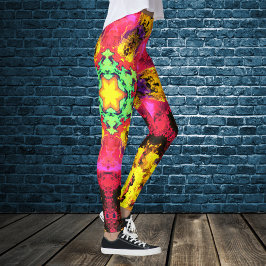 Psychedelic Hippie Flower Pink Yellow en Green Leggings