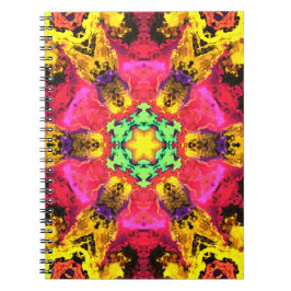 Psychedelic Hippie Flower Pink Yellow en Green Notitieboek