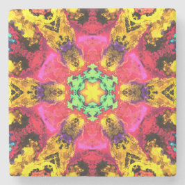 Psychedelic Hippie Flower Pink Yellow en Green Stenen Onderzetter