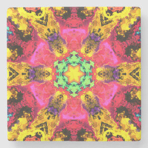 Psychedelic Hippie Flower Pink Yellow en Green Stenen Onderzetter