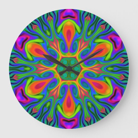Psychedelic Hippie Flower Rainbow Grote Klok (Voorkant)