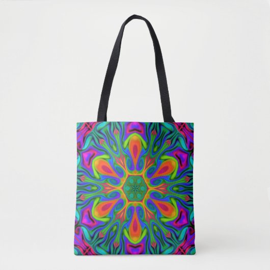 Psychedelic Hippie Flower Rainbow Tote Bag (Voorkant)