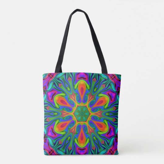 Psychedelic Hippie Flower Rainbow Tote Bag (Achterkant)