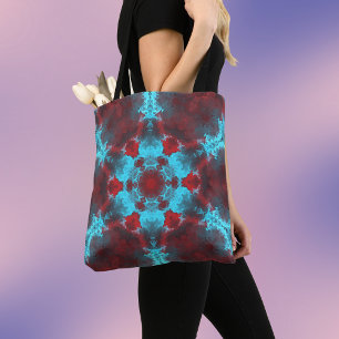 Psychedelic Hippie Flower Red en Blue Tote Bag
