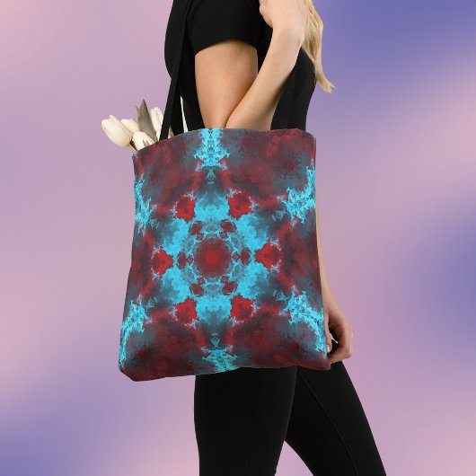 Psychedelic Hippie Flower Red en Blue Tote Bag