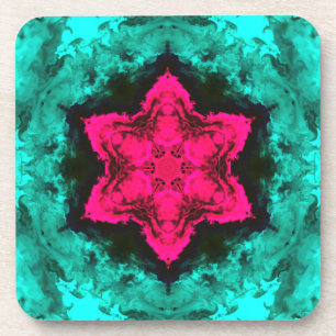 Psychedelic Hippie Flower roze en Blauwgroen Bier Onderzetter