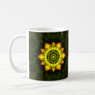 Psychedelic Hippie Flower Yellow en Green Koffiemok