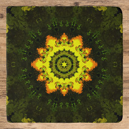 Psychedelic Hippie Flower Yellow en Green Trivet
