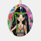 Psychedelic Hippie Girl Headband Peace Sign 1960 Keramisch Ornament (Rechts)