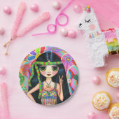 Psychedelic Hippie Girl Headband Peace Sign 1960 Papieren Bordje (Feest)