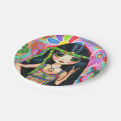 Psychedelic Hippie Girl Headband Peace Sign 1960 Papieren Bordje (Gekanteld)