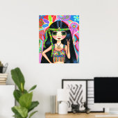 Psychedelic Hippie Girl Headband Peace Sign 1960 Poster (Thuiskantoor)