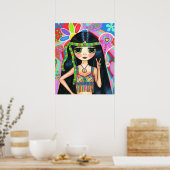 Psychedelic Hippie Girl Headband Peace Sign 1960 Poster (Keuken)