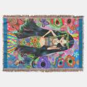 Psychedelic Hippie Girl Mermaid Peace Sign 1960 Deken (Voorkant)