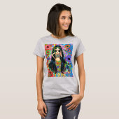 Psychedelic Hippie Girl Mermaid Peace Sign Big Eye T-shirt (Voorkant volledig)
