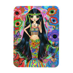 Psychedelic Hippie Girl Mermaid Peace Sign Groovy Magneet