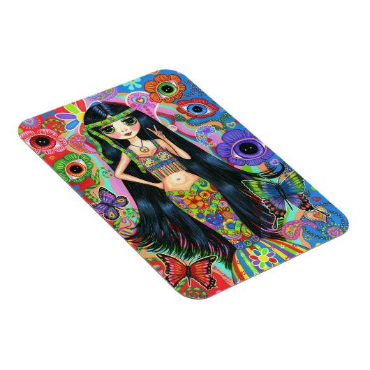 Psychedelic hippie meisje zeemeermin vredes teken  magneet (Rechterzijde)