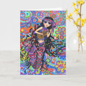 Psychedelic Hippie Mermaid Girl die gitaar speelt Kaart (Gele Bloem)