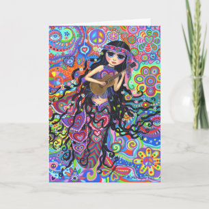 Psychedelic Hippie Mermaid Girl die gitaar speelt Kaart