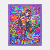Psychedelic Hippie Mermaid Girl Guitar Cute Hearts Fleece Deken (Voorkant)