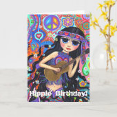 Psychedelic Hippie Mermaid Girl met Guitar Peace Kaart (Gele Bloem)