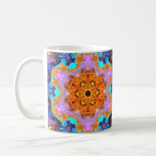 Psychedelic Hippie Oranje blauw en geel Koffiemok (Links)