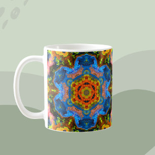 Psychedelic Hippie Oranje blauw en geel Koffiemok