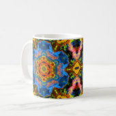 Psychedelic Hippie Oranje blauw en geel Koffiemok (Voorkant links)