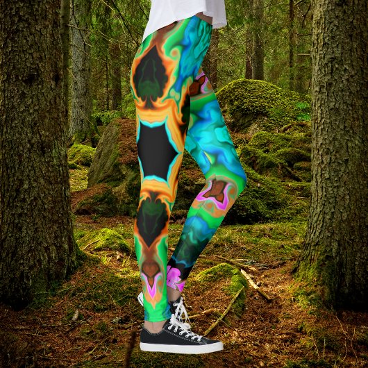 Psychedelic Hippie Oranje Blue en Black Leggings