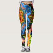 Psychedelic Hippie Oranje Blue en Green Leggings (Voorkant)