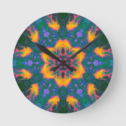 Psychedelic Hippie Oranje en Paars Ronde Klok (Voorkant)