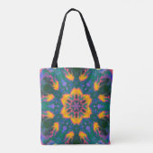 Psychedelic Hippie Oranje en Paars Tote Bag (Achterkant)