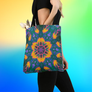 Psychedelic Hippie Oranje en Paars Tote Bag