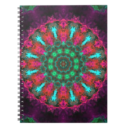 Psychedelic Hippie Paars Roze en Blauwgroen Notitieboek (Voorkant)