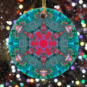 Psychedelic Hippie Pink Blauwgroen en Blue Keramisch Ornament