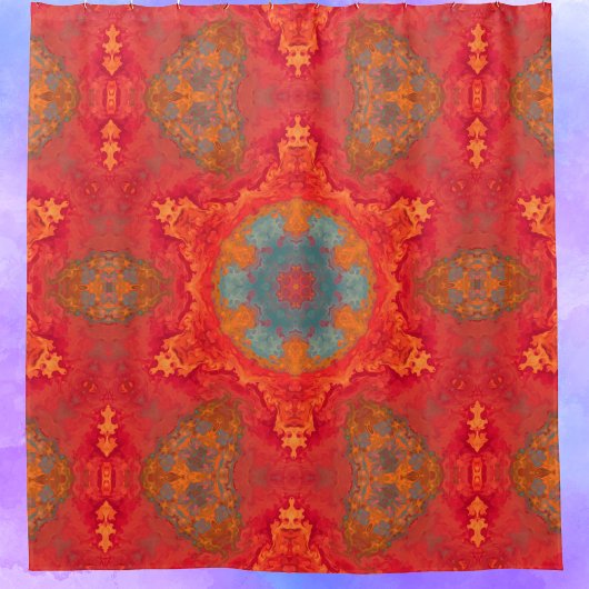 Psychedelic Hippie Red en Blauwgroen Shower Curtai Douchegordijn